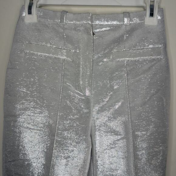 Rabanne x H&M Shimmery Metallic Tailored Dress Pant Trousers in Silver, Size 0 - Picture 6 of 11